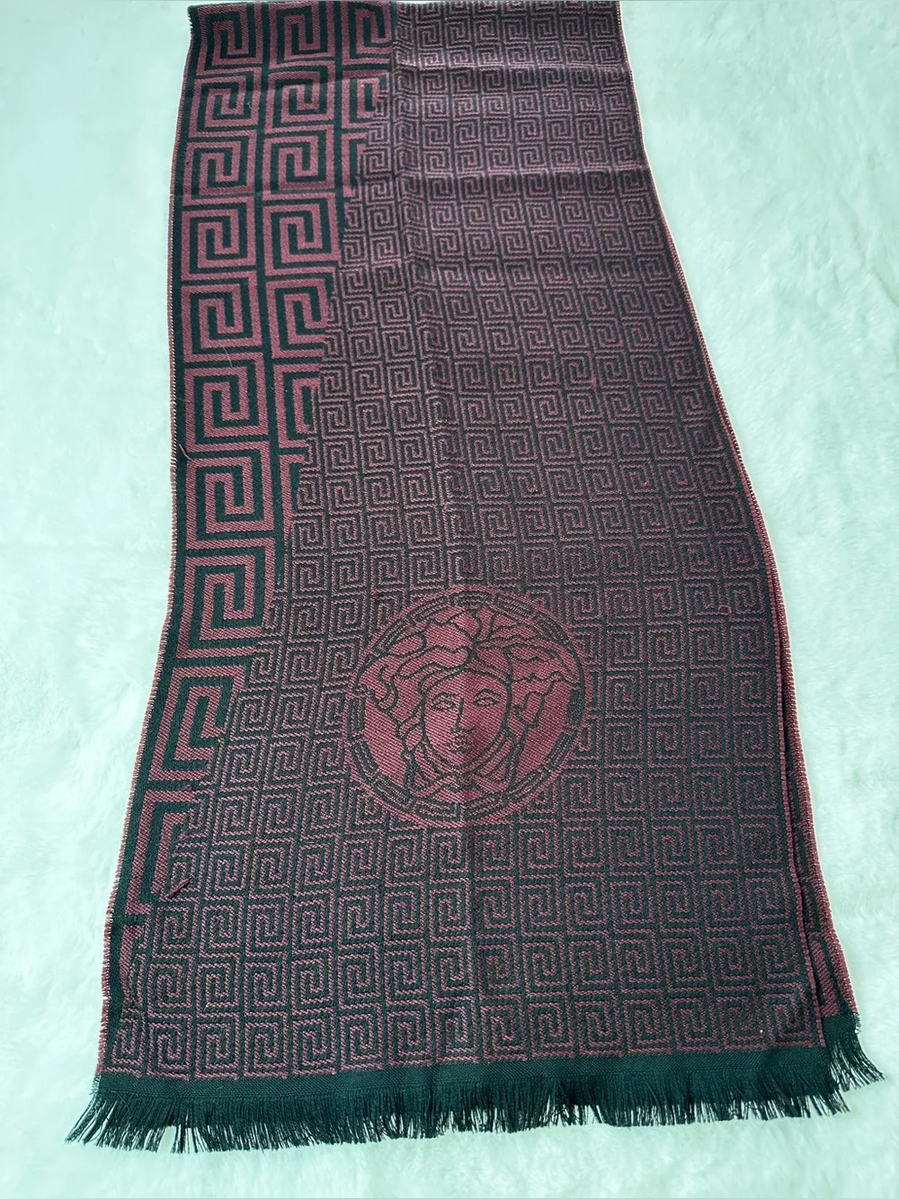 Versace Black & Burgundy Medusa Pattern Scarf